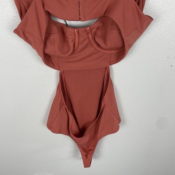 NBD Revolve Nicolina Bodysuit in Copper NWT Size Small Open Sides Burnt Orange - Picture 3 of 11